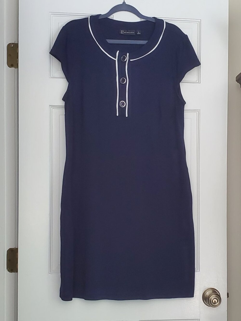 NWOT NY & Co 100% Cotton Navy Blue 3 Button Sheath Dress